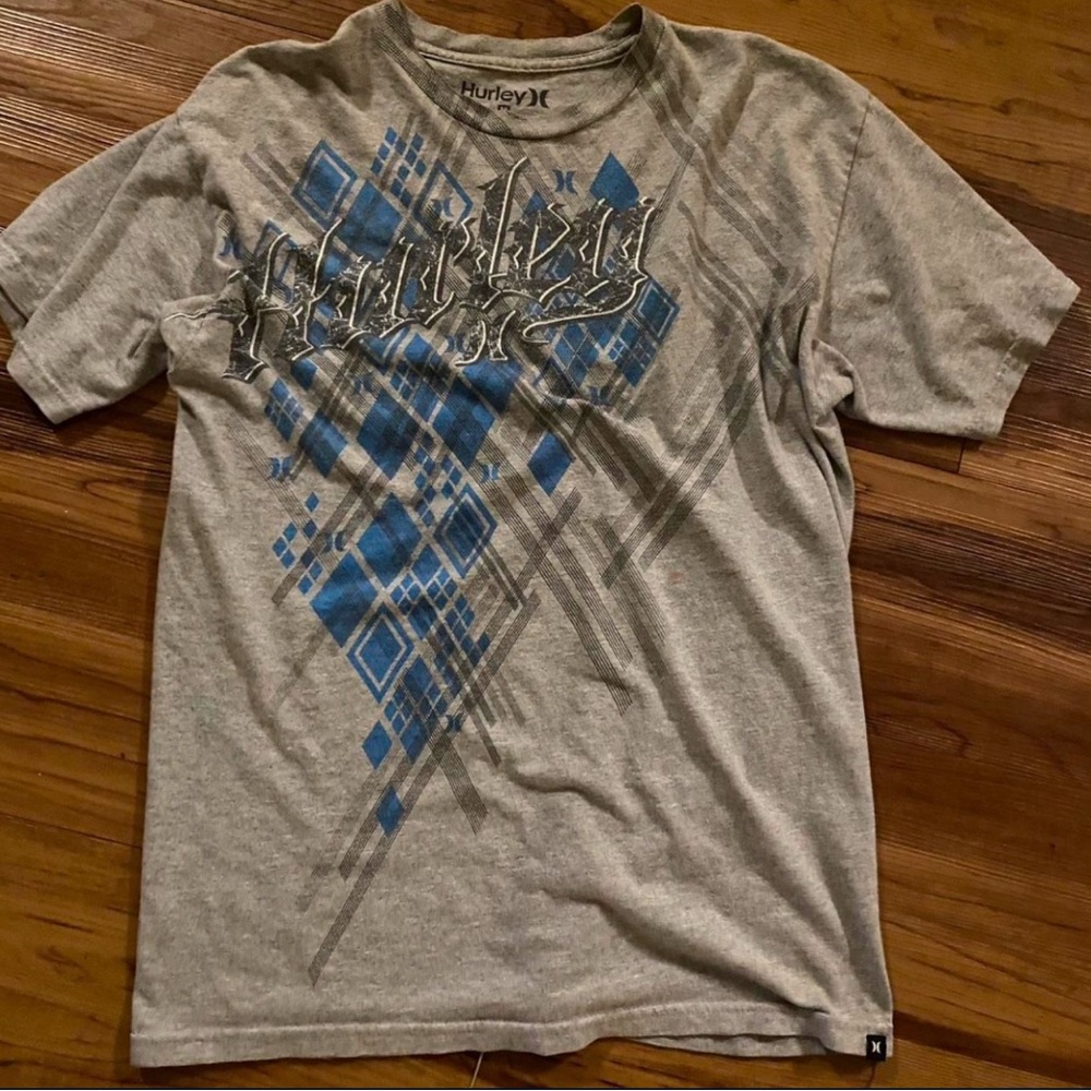 Hurley Gray and Blue Graphic Short Sleeve Tee
